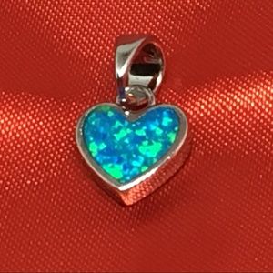 Sterling Silver Heart Pendant with Blue Lab Opal